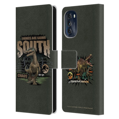 Jurassic World: Camp Cretaceous Dinosaur Graphics Things Are Going South Leather Book Wallet Case Cover For Motorola Moto G (2022)