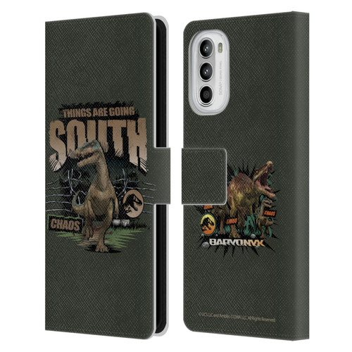 Jurassic World: Camp Cretaceous Dinosaur Graphics Things Are Going South Leather Book Wallet Case Cover For Motorola Moto G52