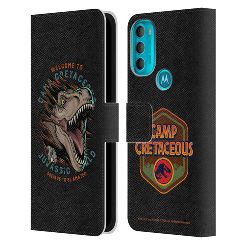 Jurassic World: Camp Cretaceous Dinosaur Graphics Welcome Leather Book Wallet Case Cover For Motorola Moto G71 5G