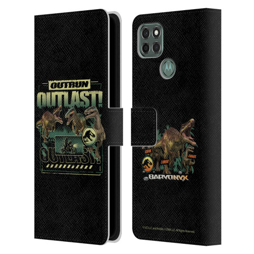 Jurassic World: Camp Cretaceous Dinosaur Graphics Outlast Leather Book Wallet Case Cover For Motorola Moto G9 Power