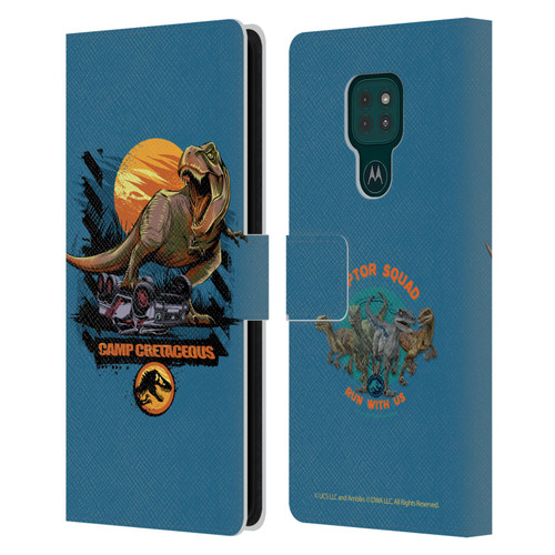 Jurassic World: Camp Cretaceous Dinosaur Graphics Blue Leather Book Wallet Case Cover For Motorola Moto G9 Play