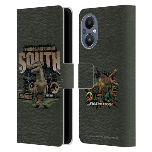 Jurassic World: Camp Cretaceous Dinosaur Graphics Things Are Going South Leather Book Wallet Case Cover For OnePlus Nord N20 5G