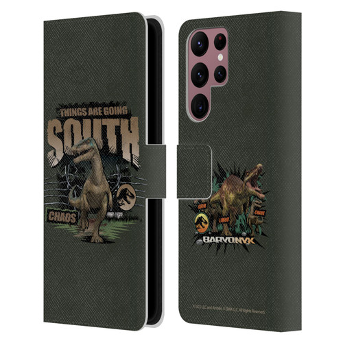 Jurassic World: Camp Cretaceous Dinosaur Graphics Things Are Going South Leather Book Wallet Case Cover For Samsung Galaxy S22 Ultra 5G