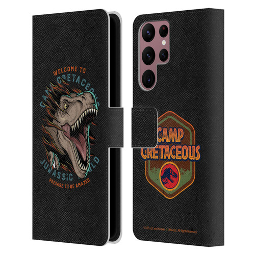 Jurassic World: Camp Cretaceous Dinosaur Graphics Welcome Leather Book Wallet Case Cover For Samsung Galaxy S22 Ultra 5G