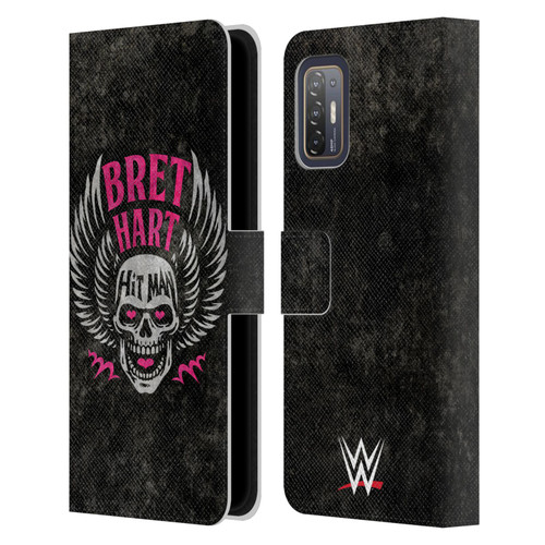 WWE Bret Hart Hitman Skull Leather Book Wallet Case Cover For HTC Desire 21 Pro 5G
