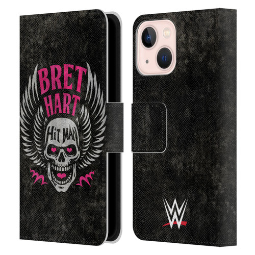 WWE Bret Hart Hitman Skull Leather Book Wallet Case Cover For Apple iPhone 13 Mini