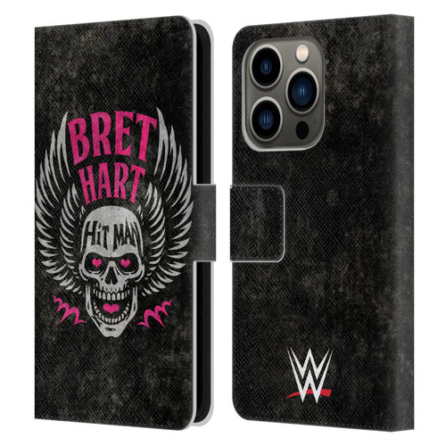 WWE Bret Hart Hitman Skull Leather Book Wallet Case Cover For Apple iPhone 14 Pro