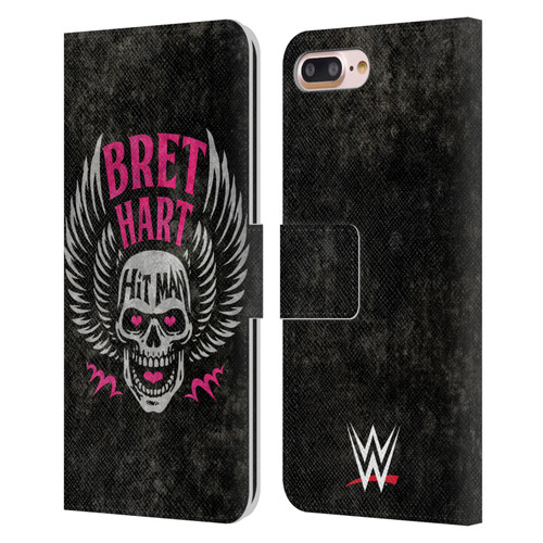 WWE Bret Hart Hitman Skull Leather Book Wallet Case Cover For Apple iPhone 7 Plus / iPhone 8 Plus