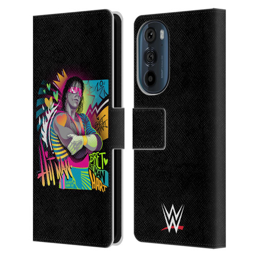 WWE Bret Hart Neon Art Leather Book Wallet Case Cover For Motorola Edge 30