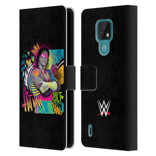 WWE Bret Hart Neon Art Leather Book Wallet Case Cover For Motorola Moto E7