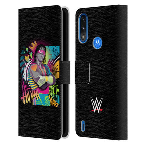 WWE Bret Hart Neon Art Leather Book Wallet Case Cover For Motorola Moto E7 Power / Moto E7i Power