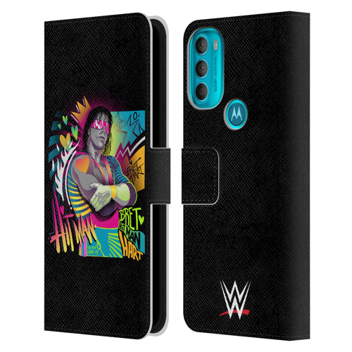 WWE Bret Hart Neon Art Leather Book Wallet Case Cover For Motorola Moto G71 5G