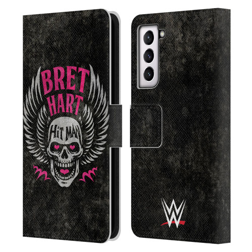 WWE Bret Hart Hitman Skull Leather Book Wallet Case Cover For Samsung Galaxy S21 5G