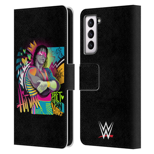 WWE Bret Hart Neon Art Leather Book Wallet Case Cover For Samsung Galaxy S21 5G