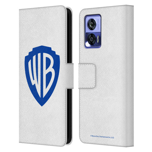Warner Bros. Shield Logo White Leather Book Wallet Case Cover For Motorola Edge 30 Neo 5G