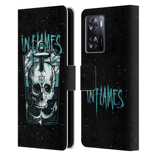 In Flames Metal Grunge Anchor Skull Leather Book Wallet Case Cover For OPPO A57s