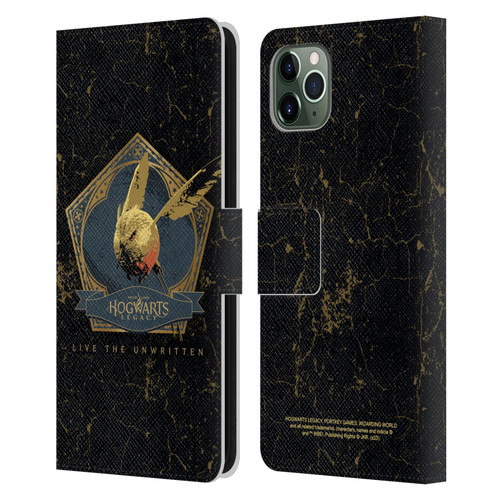 Hogwarts Legacy Graphics Golden Snidget Leather Book Wallet Case Cover For Apple iPhone 11 Pro Max