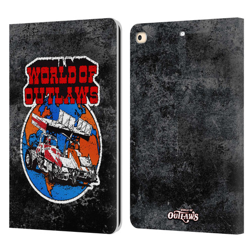 World of Outlaws Western Graphics Distressed Sprint Car Logo Leather Book Wallet Case Cover For Apple iPad 9.7 2017 / iPad 9.7 2018