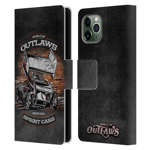 World of Outlaws Western Graphics Brickyard Sprint Car Leather Book Wallet Case Cover For Apple iPhone 11 Pro