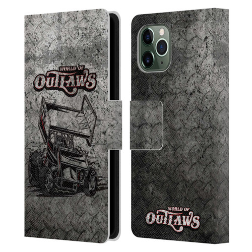 World of Outlaws Western Graphics Sprint Car Leather Book Wallet Case Cover For Apple iPhone 11 Pro