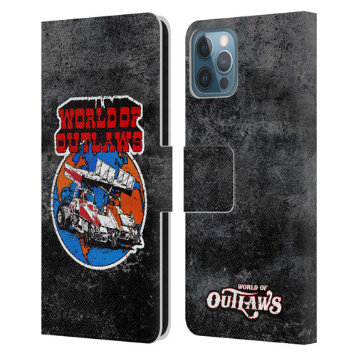 World of Outlaws Western Graphics Distressed Sprint Car Logo Leather Book Wallet Case Cover For Apple iPhone 12 / iPhone 12 Pro