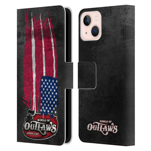 World of Outlaws Western Graphics US Flag Distressed Leather Book Wallet Case Cover For Apple iPhone 13