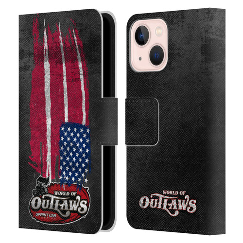 World of Outlaws Western Graphics US Flag Distressed Leather Book Wallet Case Cover For Apple iPhone 13 Mini