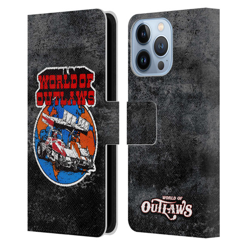 World of Outlaws Western Graphics Distressed Sprint Car Logo Leather Book Wallet Case Cover For Apple iPhone 13 Pro