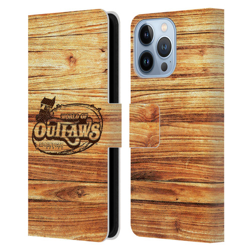 World of Outlaws Western Graphics Wood Logo Leather Book Wallet Case Cover For Apple iPhone 13 Pro