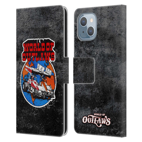 World of Outlaws Western Graphics Distressed Sprint Car Logo Leather Book Wallet Case Cover For Apple iPhone 14