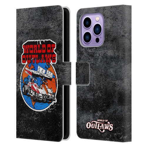 World of Outlaws Western Graphics Distressed Sprint Car Logo Leather Book Wallet Case Cover For Apple iPhone 14 Pro Max