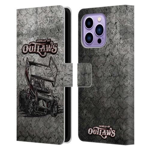 World of Outlaws Western Graphics Sprint Car Leather Book Wallet Case Cover For Apple iPhone 14 Pro Max