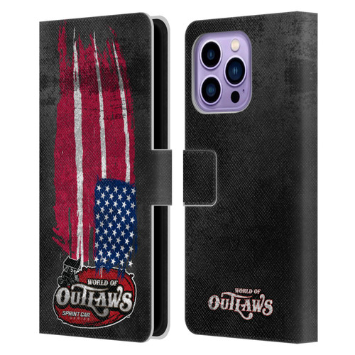 World of Outlaws Western Graphics US Flag Distressed Leather Book Wallet Case Cover For Apple iPhone 14 Pro Max