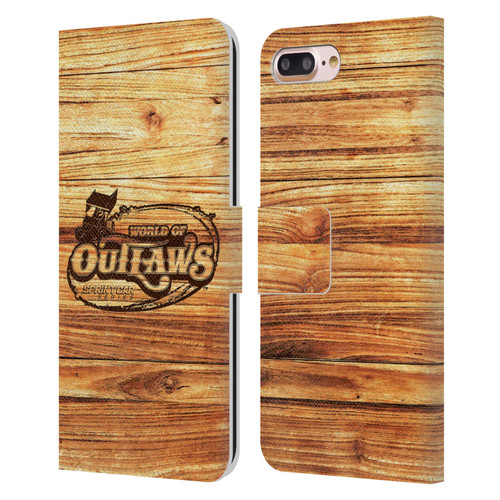 World of Outlaws Western Graphics Wood Logo Leather Book Wallet Case Cover For Apple iPhone 7 Plus / iPhone 8 Plus