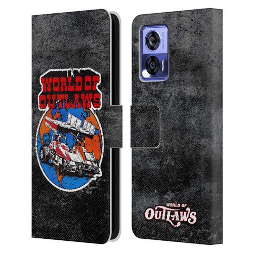 World of Outlaws Western Graphics Distressed Sprint Car Logo Leather Book Wallet Case Cover For Motorola Edge 30 Neo 5G