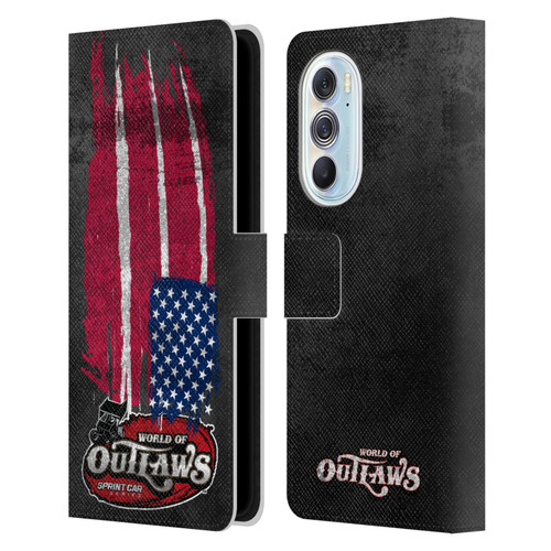 World of Outlaws Western Graphics US Flag Distressed Leather Book Wallet Case Cover For Motorola Edge X30