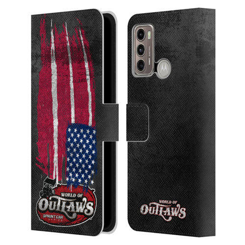 World of Outlaws Western Graphics US Flag Distressed Leather Book Wallet Case Cover For Motorola Moto G60 / Moto G40 Fusion