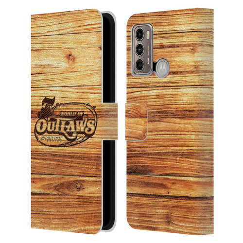 World of Outlaws Western Graphics Wood Logo Leather Book Wallet Case Cover For Motorola Moto G60 / Moto G40 Fusion