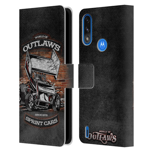 World of Outlaws Western Graphics Brickyard Sprint Car Leather Book Wallet Case Cover For Motorola Moto E7 Power / Moto E7i Power