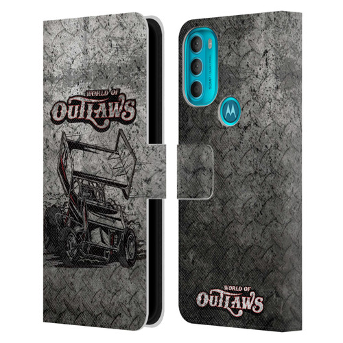 World of Outlaws Western Graphics Sprint Car Leather Book Wallet Case Cover For Motorola Moto G71 5G