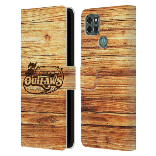 World of Outlaws Western Graphics Wood Logo Leather Book Wallet Case Cover For Motorola Moto G9 Power