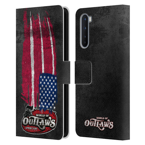 World of Outlaws Western Graphics US Flag Distressed Leather Book Wallet Case Cover For OnePlus Nord 5G