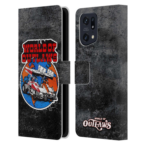 World of Outlaws Western Graphics Distressed Sprint Car Logo Leather Book Wallet Case Cover For OPPO Find X5