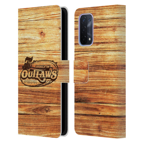 World of Outlaws Western Graphics Wood Logo Leather Book Wallet Case Cover For OPPO A54 5G