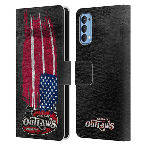 World of Outlaws Western Graphics US Flag Distressed Leather Book Wallet Case Cover For OPPO Reno 4 5G