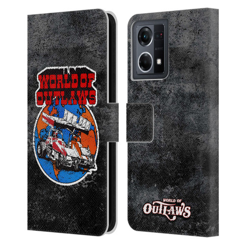 World of Outlaws Western Graphics Distressed Sprint Car Logo Leather Book Wallet Case Cover For OPPO Reno8 4G