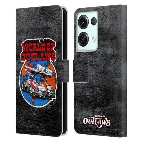 World of Outlaws Western Graphics Distressed Sprint Car Logo Leather Book Wallet Case Cover For OPPO Reno8 Pro