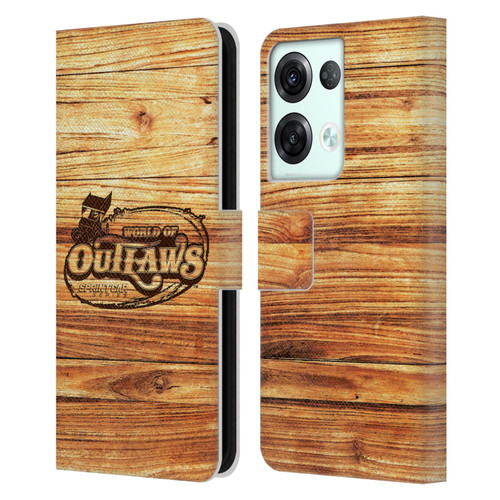 World of Outlaws Western Graphics Wood Logo Leather Book Wallet Case Cover For OPPO Reno8 Pro