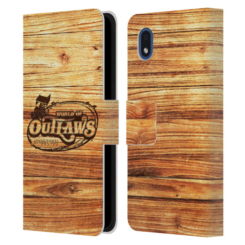 World of Outlaws Western Graphics Wood Logo Leather Book Wallet Case Cover For Samsung Galaxy A01 Core (2020)