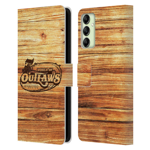 World of Outlaws Western Graphics Wood Logo Leather Book Wallet Case Cover For Samsung Galaxy A14 5G